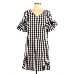 JCREW Black & White Gingham Plaid Check Shift Dress w Puff Bow Sleeve Sz L